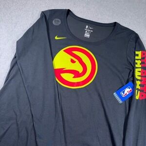 NWT Nike Atlanta Hawks Long Sleeve Mens XL Black Dri Fit Cotton Tee Shirt  NBA